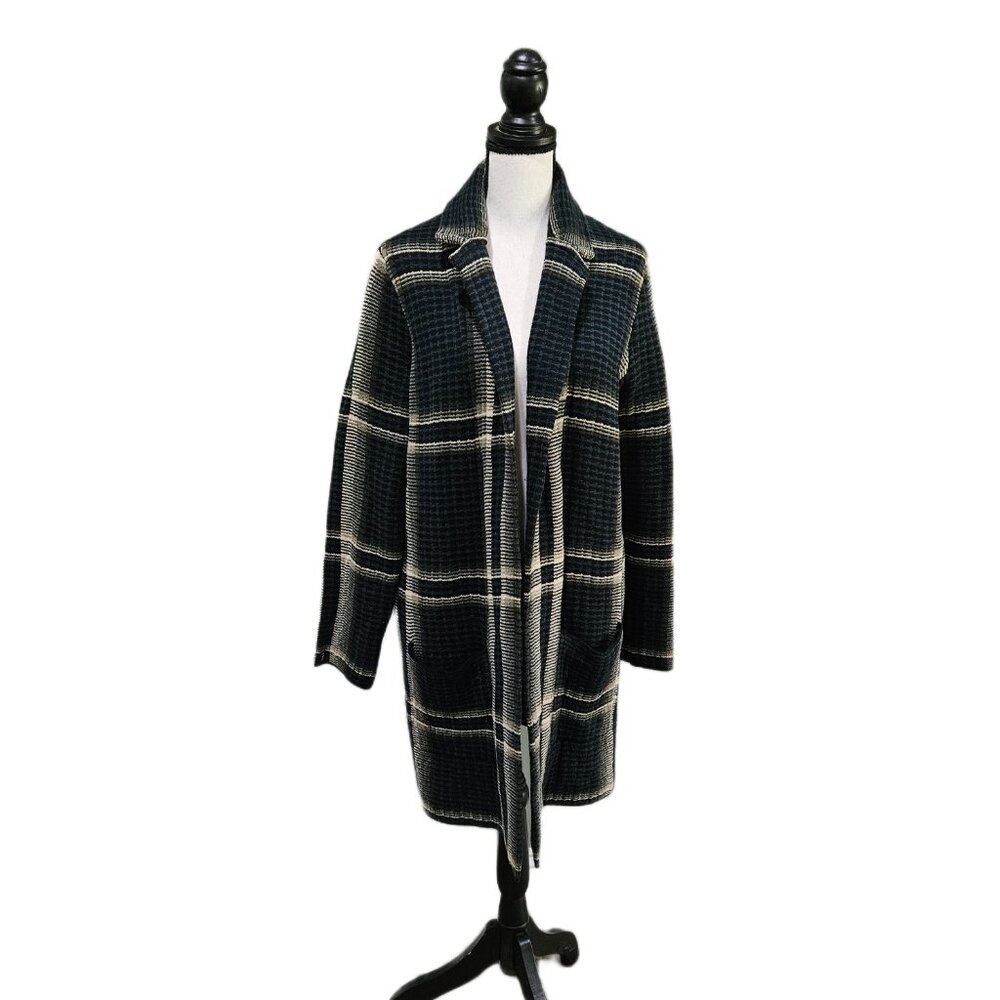 Chaps Women's Medium Plaid‎ Open Front Cardigan Sweater Duster NWT